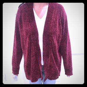 Loft Burgundy Chenile Cardigan